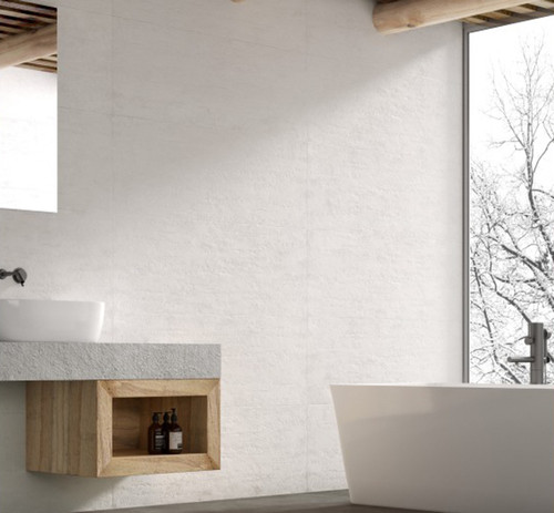 Grespania Texture White Wall Tiles used as bathroom wall tiles in a tranquil modern bathroom