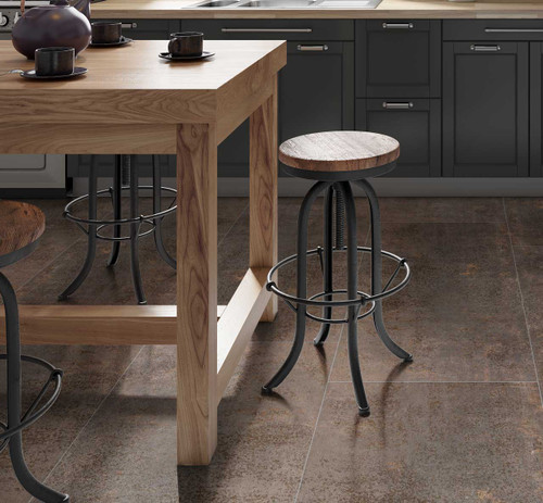 Evoque Brown Matt Metal Effect Tiles used in a traditional rustic style kitchen