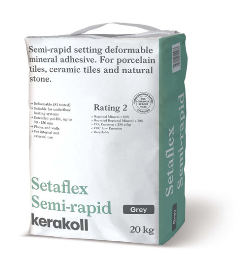 A 20kg bag of Kerakoll Semi Rapid Set Setaflex Tile Adhesive in grey