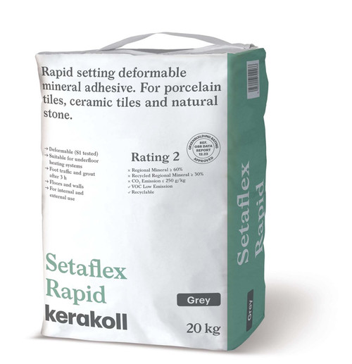 A 20kg bag of Kerakoll Rapid Set Setaflex Grey Tile Adhesive