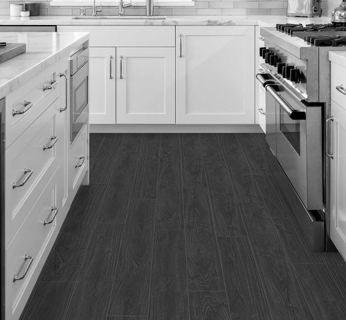 Johnsons Klix Ash Black RLTV Flooring used in a galley style kitchen