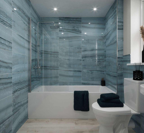 Johnsons Arizona Sapphire Blue Gloss Wall Tiles used as bathroom wall tiles in a blue bathroom