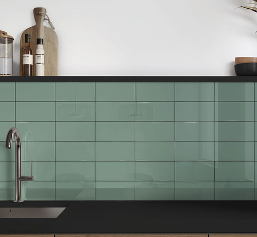 Savanna Leaf Green Metro Wall Tiles used as kitchen splashback tiles