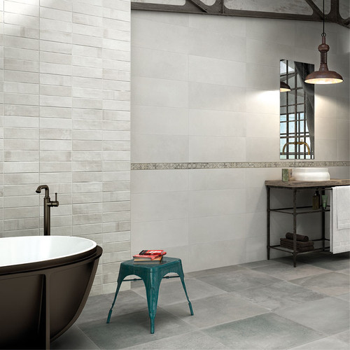 Panache White Cement Effect Wall Tiles used in a traditional bathroom