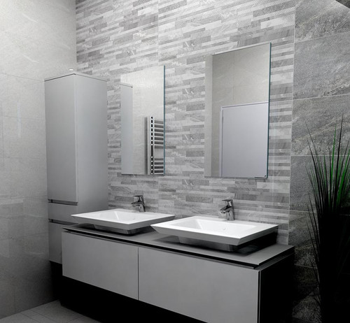 Aquarius Moon Stone Effect Decor Tiles used in a modern bathroom