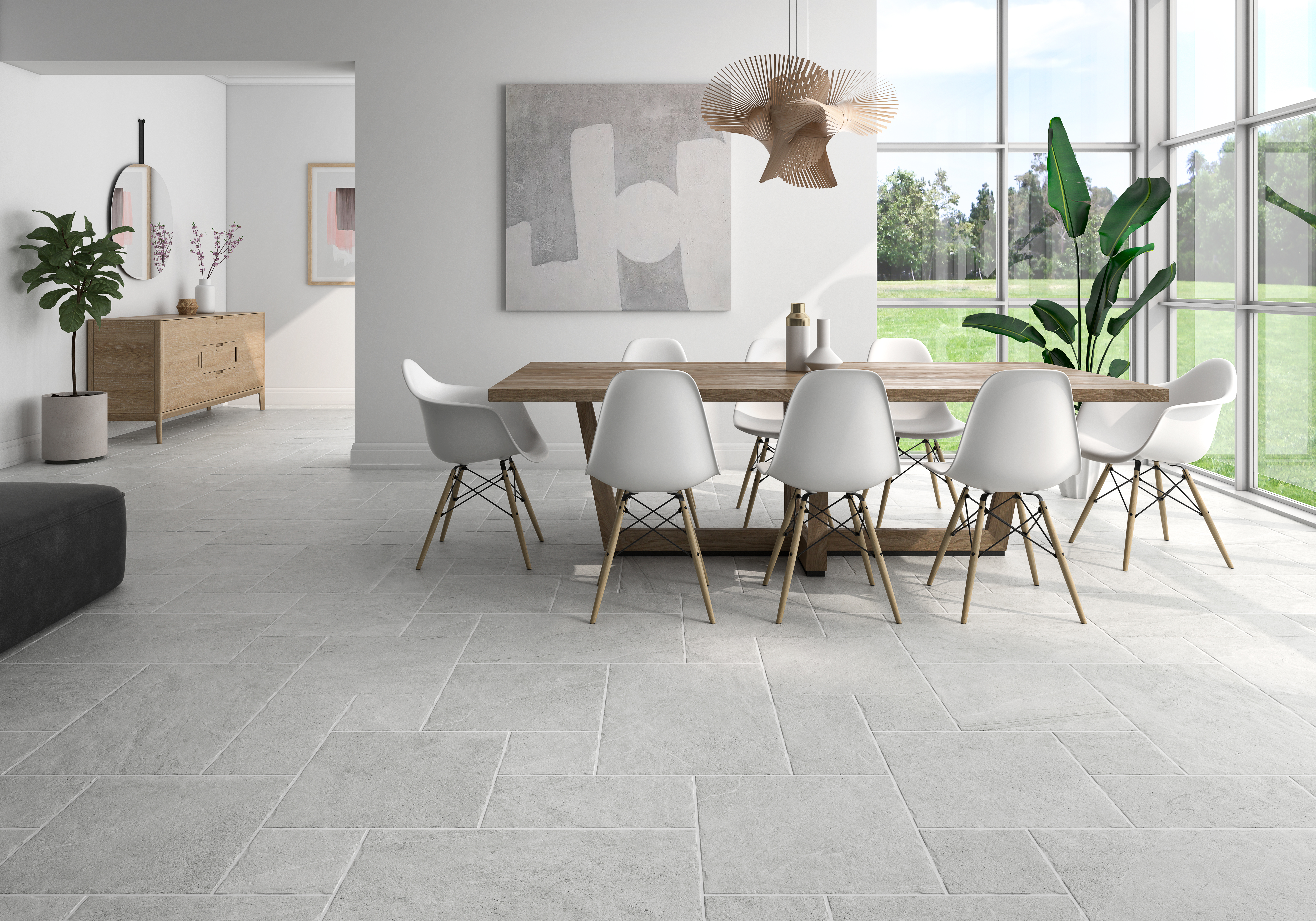 Stately White Slate Modular Flagstone Floor Tiles Pack (0.87m2)