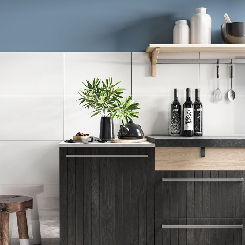 Gloss White Wall Tiles used in a small kitchen