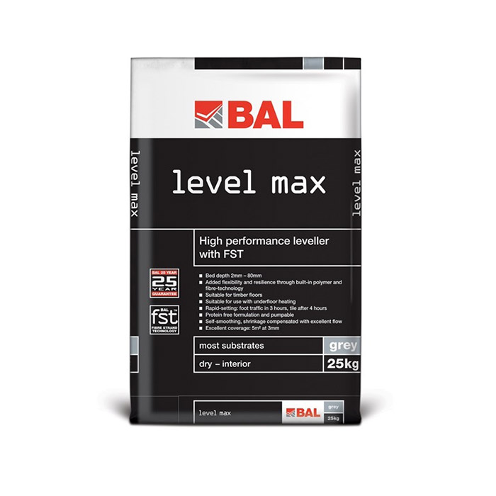 A 25kg bag of BAL Level Max Floor Levelling Compound