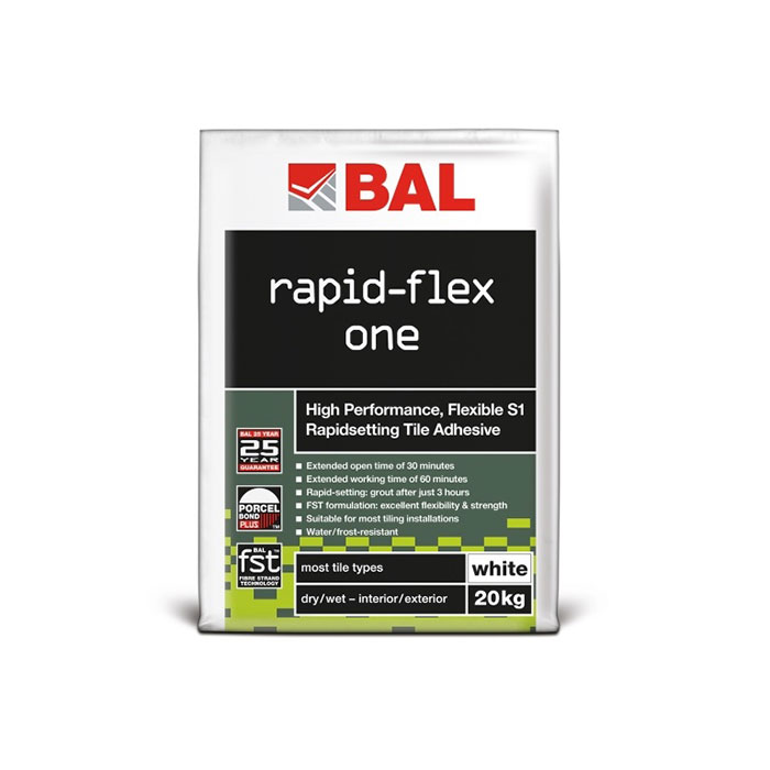 A 20kg bag of BAL Rapid Flex One Tile Adhesive