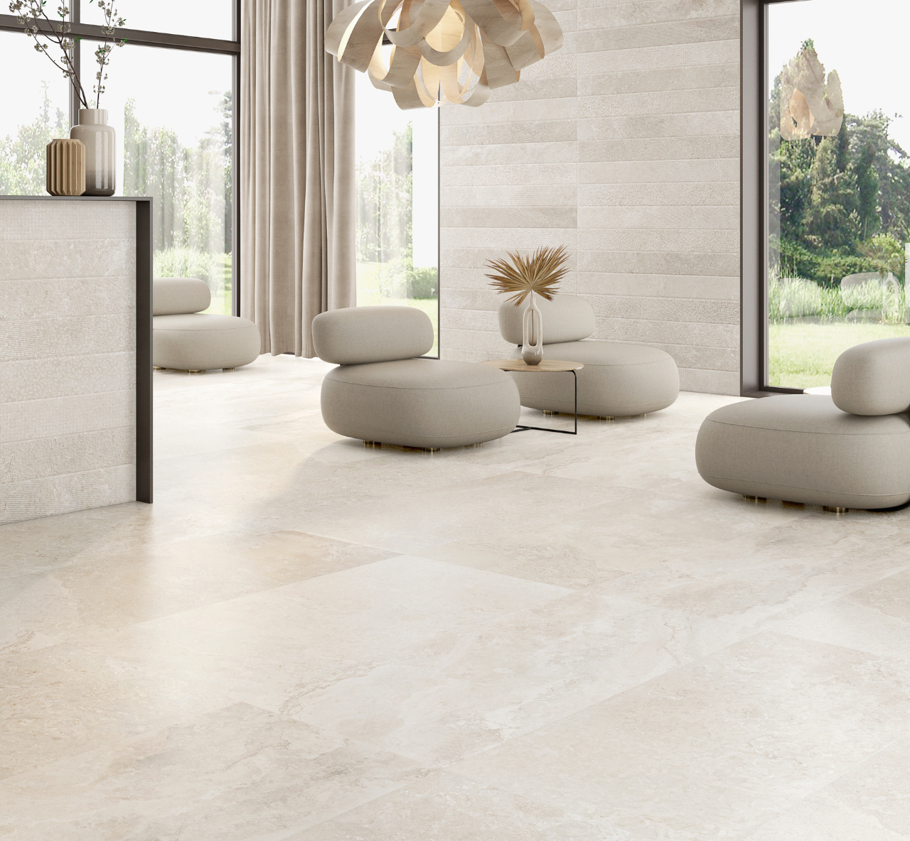 Tranquil Tones Almond Stone Effect Large Format Floor Tiles
