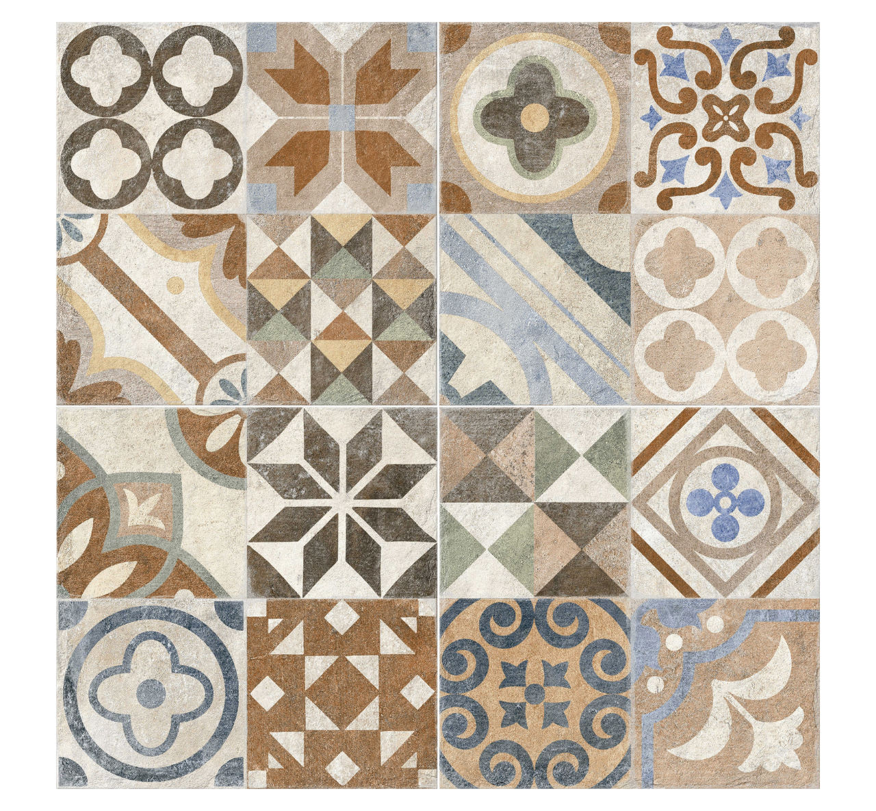 Four Andalusia rustic Moroccan Spanish patterned tiles