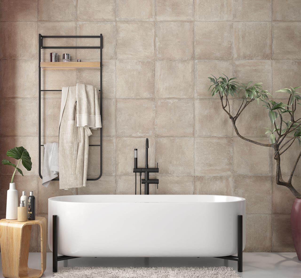 Andalusia Natural Rustic Wall & Floor Tiles used in a tranquil rustic bathroom