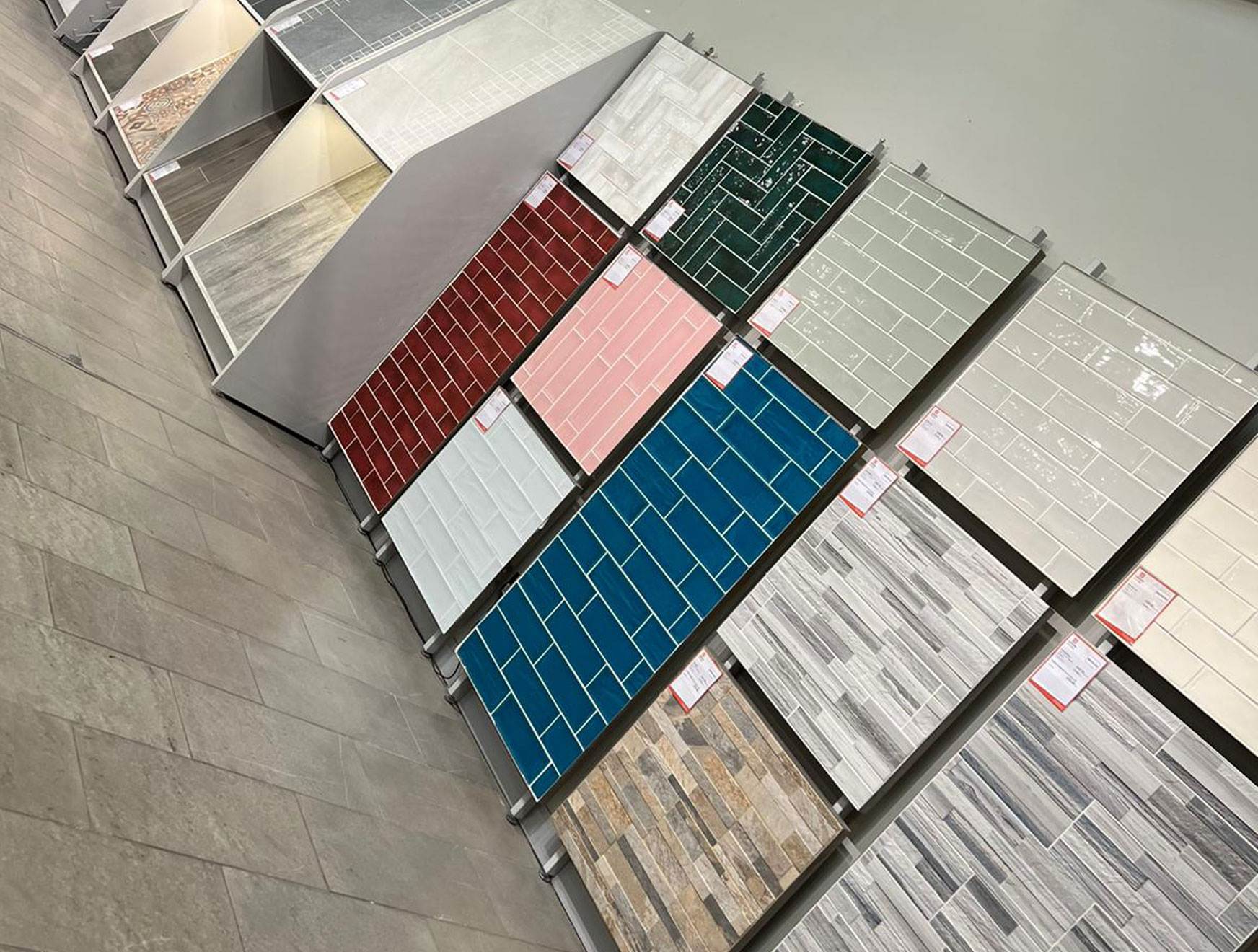 Colourful metro tile displays at The London tile company in hedge end