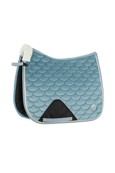 Horze Geneva Dressage Saddle Pad with Faux Fur Silver Blue