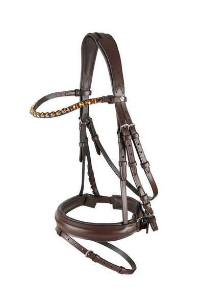 Horze Kansas Anatomic Leather Bridle with Crystals-Brown