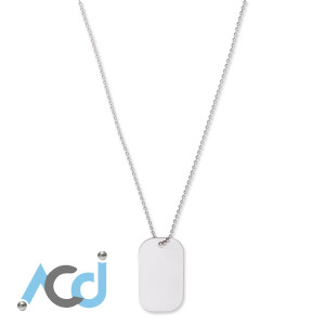 Dog Tag Necklace [16 to 30"] Single Flat Edge Tag - Slider Style