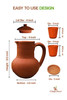 Village Decor Handmade Terracotta Preseasoned Water jug |2 Liter with Bottom Tray & Glass | 2 Liter | 67.63 fl oz [Fit Tuber Recs]