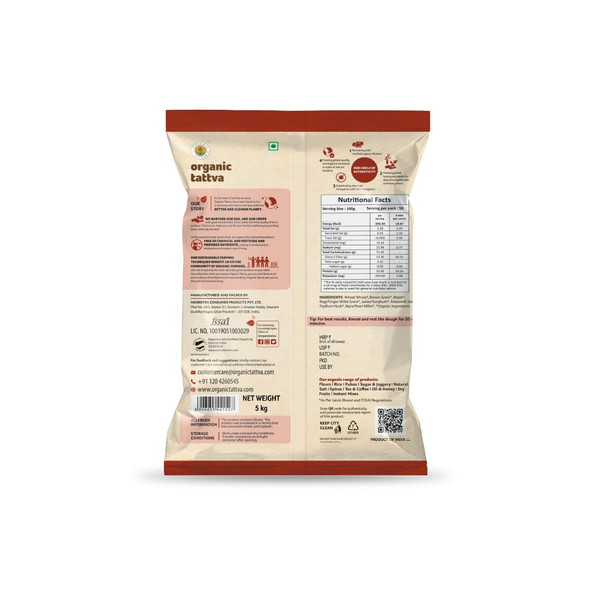 Organic Tattva 'Multigrain Flour', All Natural and Fresh, 100% Vegan, Digestive Chakki Atta, Enriched with Dietary Fibers & Nutrients (5 Kg, Pack)