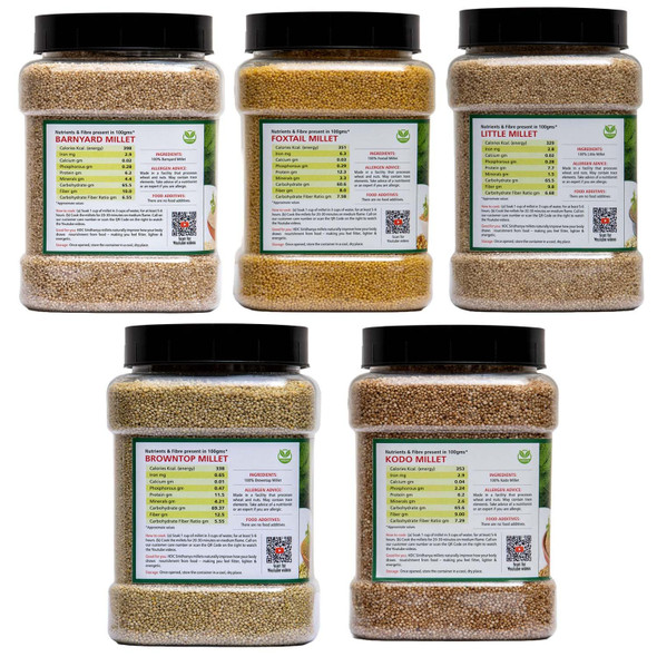 Siridhanya Unpolished and Organic Millets Combo Pack of 5|4.5kg|10.94 lbs