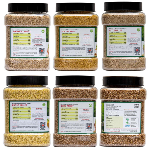 HDC Siridhanya unpolished and organic millets combo pack of 5|4 kg 500 g|10.94 lbs