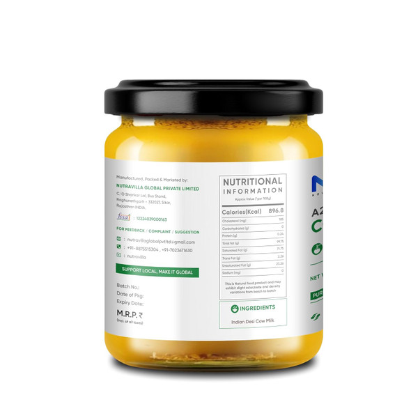 Nutravilla A2 Desi Cow Ghee Organic Grassfed Homemade Bilona Pure Indian Cow Ghee|700 g|1.7 lbs