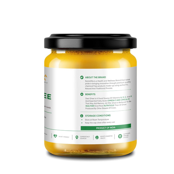 Nutravilla A2 Desi Cow Ghee Organic Grassfed Homemade Bilona Pure Indian Cow Ghee|700 g|1.7 lbs