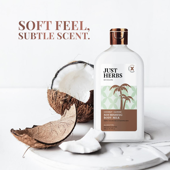 Just Herbs Nourishing Body Milk with Coconut & Almond for Men & Women | Hydrating Body Lotion|300 ml