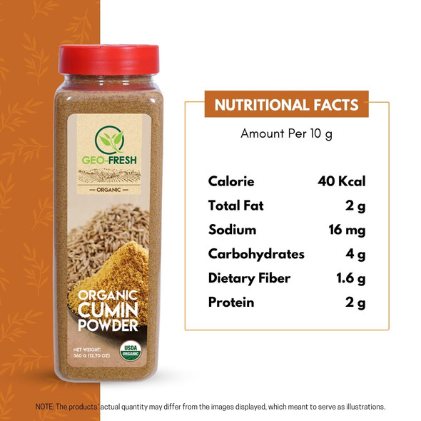 Geo-Fresh Organic Cumin Powder, 360g | Jeera Powder| Spice & Masala| Enhance Flavour| No Artifical Colour & Preservatives| 100% Organic, Non-GMO, USDA Certified, Jaivik Bharat Certified|360gm|12.7 Oz