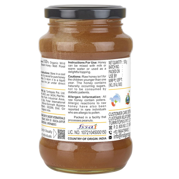 Raw Organic Honey NMR Tested NPOP Organic USDA Certified Pure Natural Unprocessed Original Honey|500gm|1.22 lbs