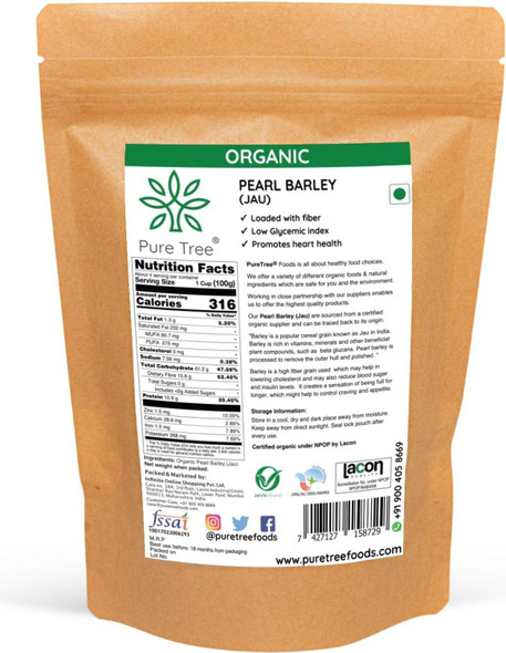 Pure Tree Certified Organic Barley Cereal Grain|400gm|14.11 Oz