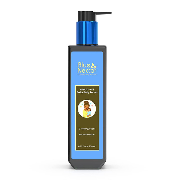 Blue Nectar Baby Lotion with Nourishing Organic Ghee, Body Butters and Ayurvedic Baby Oils Baby skincare | Infant Body lotion | Gentle moisturizer for Kids|198 g|6.98 Oz