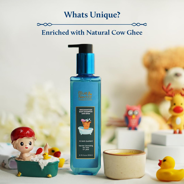 Blue Nectar Baby Shampoo for Kids with Natural Ghee | No Tear Formula | Natural Baby Care Product for New Born | Mild Shampoo for Dry & Sensitive Skin|‎200 g|7.05 Oz