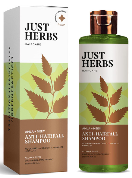 Just Herbs 8 in 1 Root Nourishing Amla Neem Hair Fall Control Shampoo For Men & Women - Suitable For Oily Hair Scalp, Sulphate & Paraben Free|200ml| 6.7 FlOz
