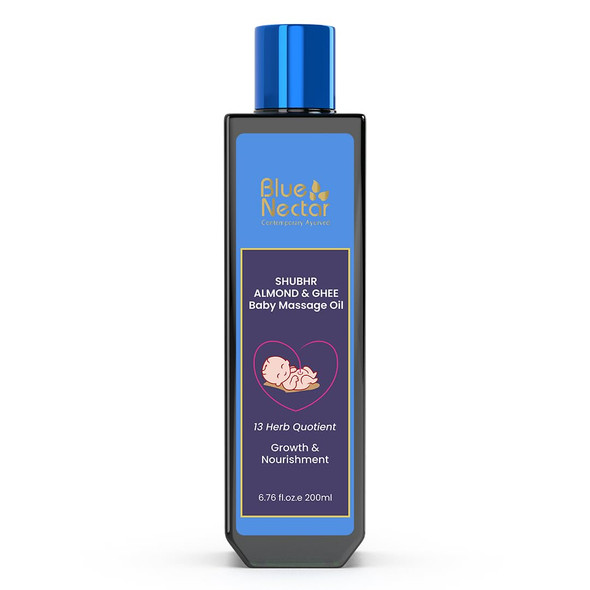 Blue Nectar Ayurveda Gentle Baby Oil for Newborn Skin Care - Moisturizing Baby Massage Oil for Dry Skin Moisturizer|‎200 g|7.05 Oz