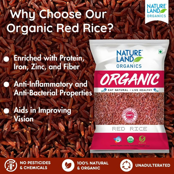 Natureland Organics Red Rice|1000gm|2.43 lbs