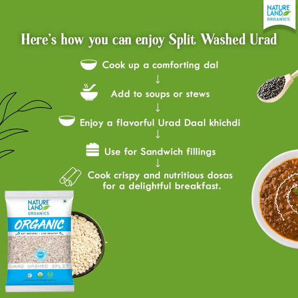 Natureland Organics Urad Dal/Split Washed Pouch|1000gm|2.43 lbs