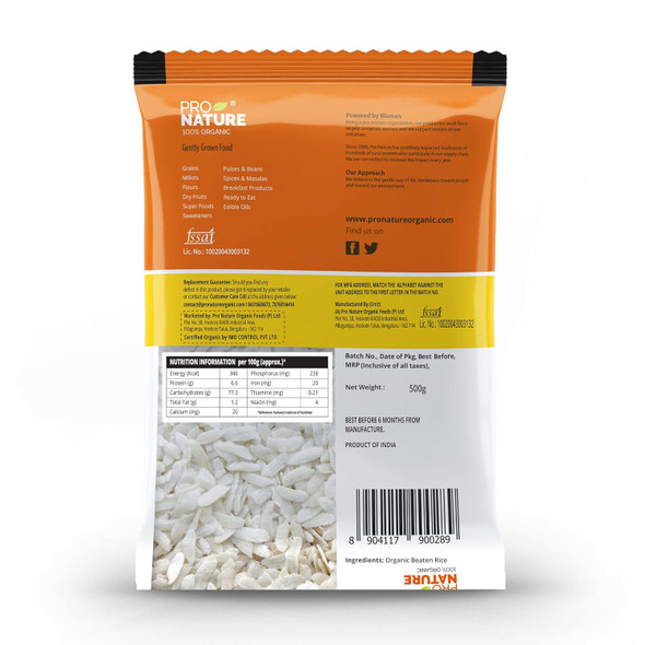 Pro Nature Organic Beaten Rice Poha|500gm|1.22 lbs