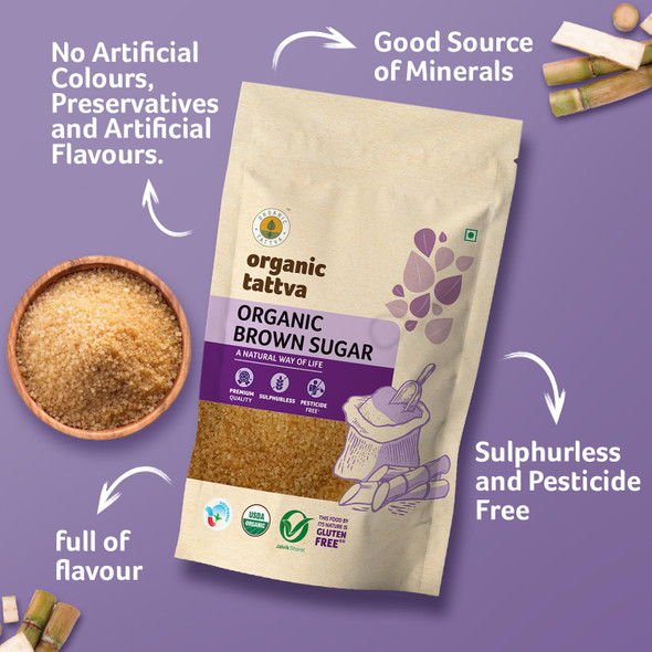 Organic Tattva All Natural Brown Sugar, Zero Chemicals, Organically Processed, from Freshly Squeezed Sugar Cane Juice, and Enriched with Essentials Nutrients|1 kg|2.43 lbs