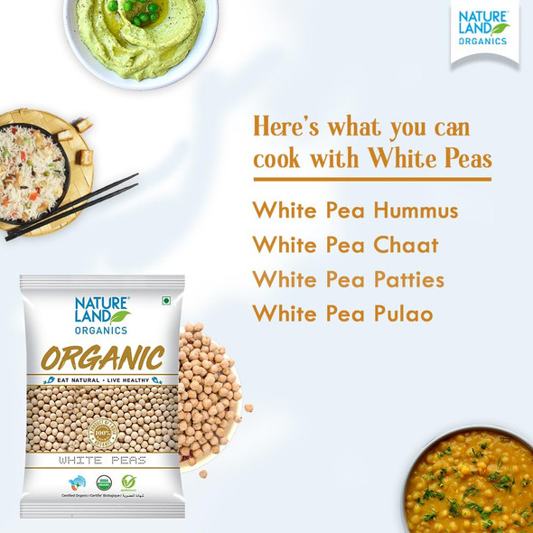 Natureland Organics White Peas|500gm|1.22 lbs