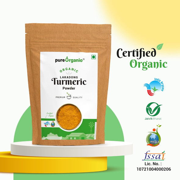 Pure Organio Organic Lakadong Turmeric Powder - 7 to 10% High Curcumin Certified|250gm|8.82 Oz
