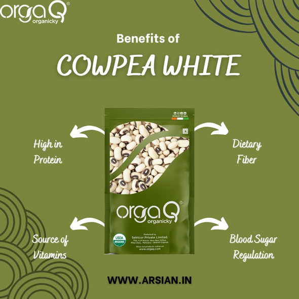 OrgaQ Organicky Organic Cowpea White/Lobia/Chola Whole Beans|500gm|1.22 lbs