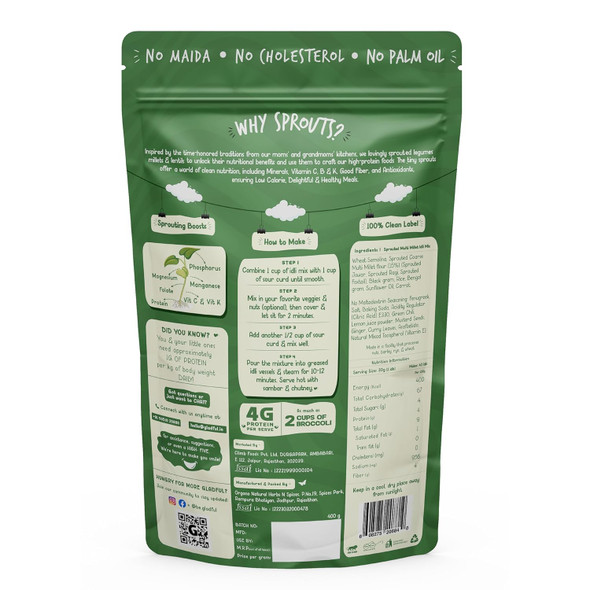 Gladful Multi Millet Idli Mix - No Palm Oil, No Transfat, Premium Instant Millet Idli Mix High Fiber, Instant Plant Protein Healthy Breakfast - Pack of 1-400g