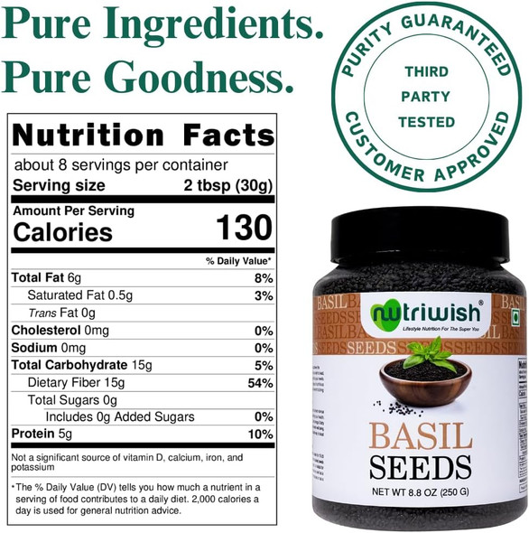 Nutriwish Natural Basil Seeds|250 g|8.82 Oz