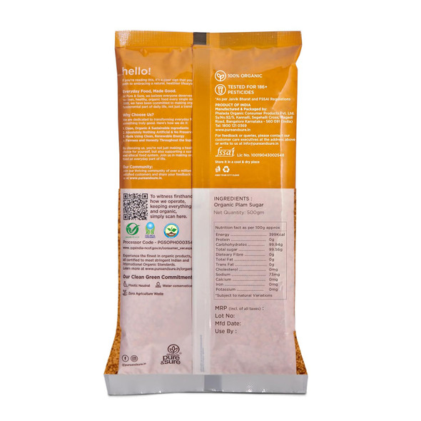 Pure & Sure Organic Palm Sugar|500gm|1.22 lbs