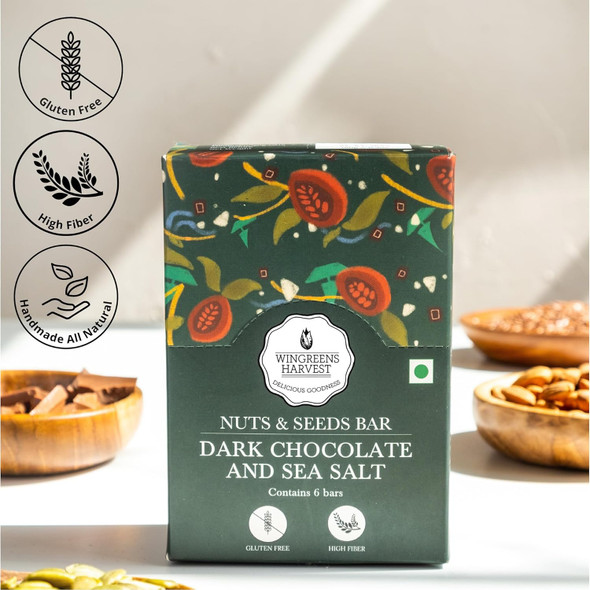 Wingreens Harvest Nuts & Seeds Energy Bars - Dark Chocolate & Sea Salt|180gm|6.35 Oz