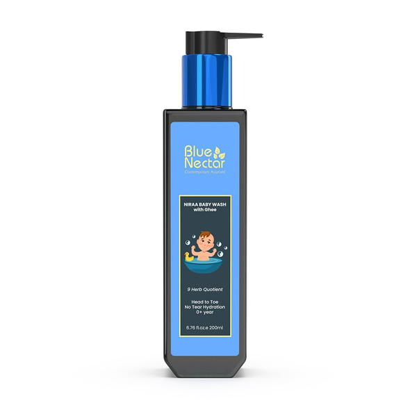 Blue Nectar Baby Wash for Bath with Organic Ghee | Gentle Cleanser Body Wash for Kids | Top to Toe Wash for Baby with Natural Moisturizer|‎200 g|7.05 Oz