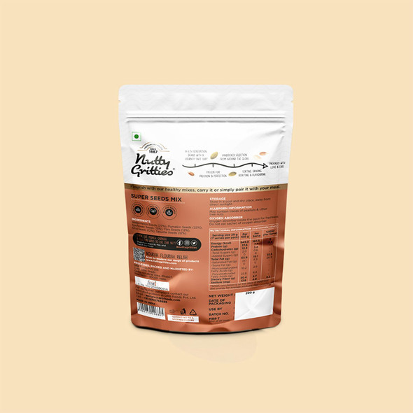 Nutty Gritties Super Seeds Mix - Roasted - Flax Chia Sesame Sunflower Watermelon Pumpkin Seeds|200 g|7.05 Oz