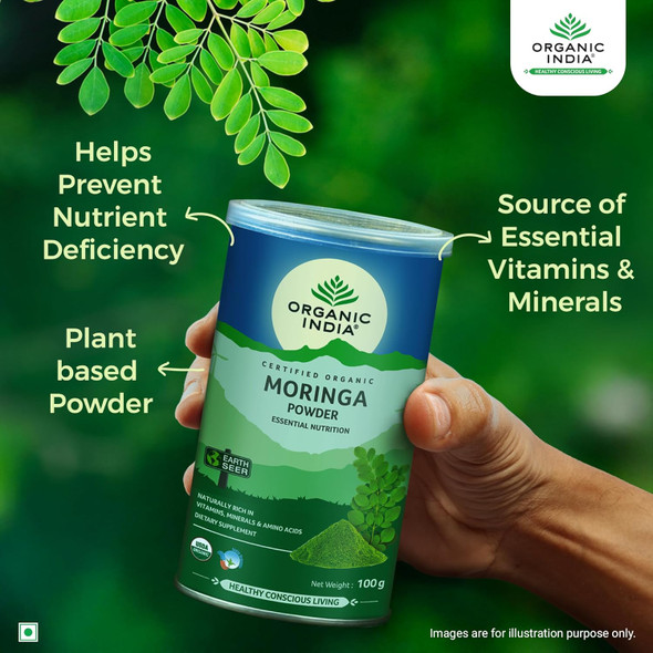 A TATA Product - Organic India Moringa Powder - 100g, Essential Nutrition Superfood|100 gm|3.53 Oz