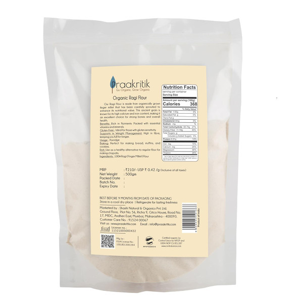 Praakritik Organic Sprouted Ragi Atta - 100% Natural Sprouted Finger Millet Flour - Nachni Atta - Kelvaragu Flour - Rich in Calcium & Protein - Sprouted Ragi Flour - 1KG (500GM x 2)|35.2Oz|2.2lbs