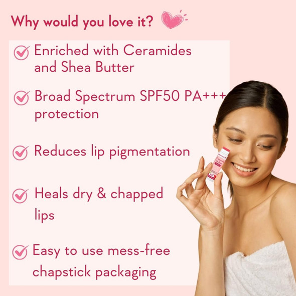 WishCare Tinted Lip Balm with SPF 50 PA+++ - Brightening Lip Balm for Dark Lips with Kojic Acid & Niacinamide|5gm|0.18 Oz